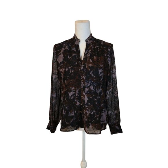 Coldwater Creek Floral Top Women Size XS/4 Black Preppy Whimsigoth Career - Picture 1 of 7